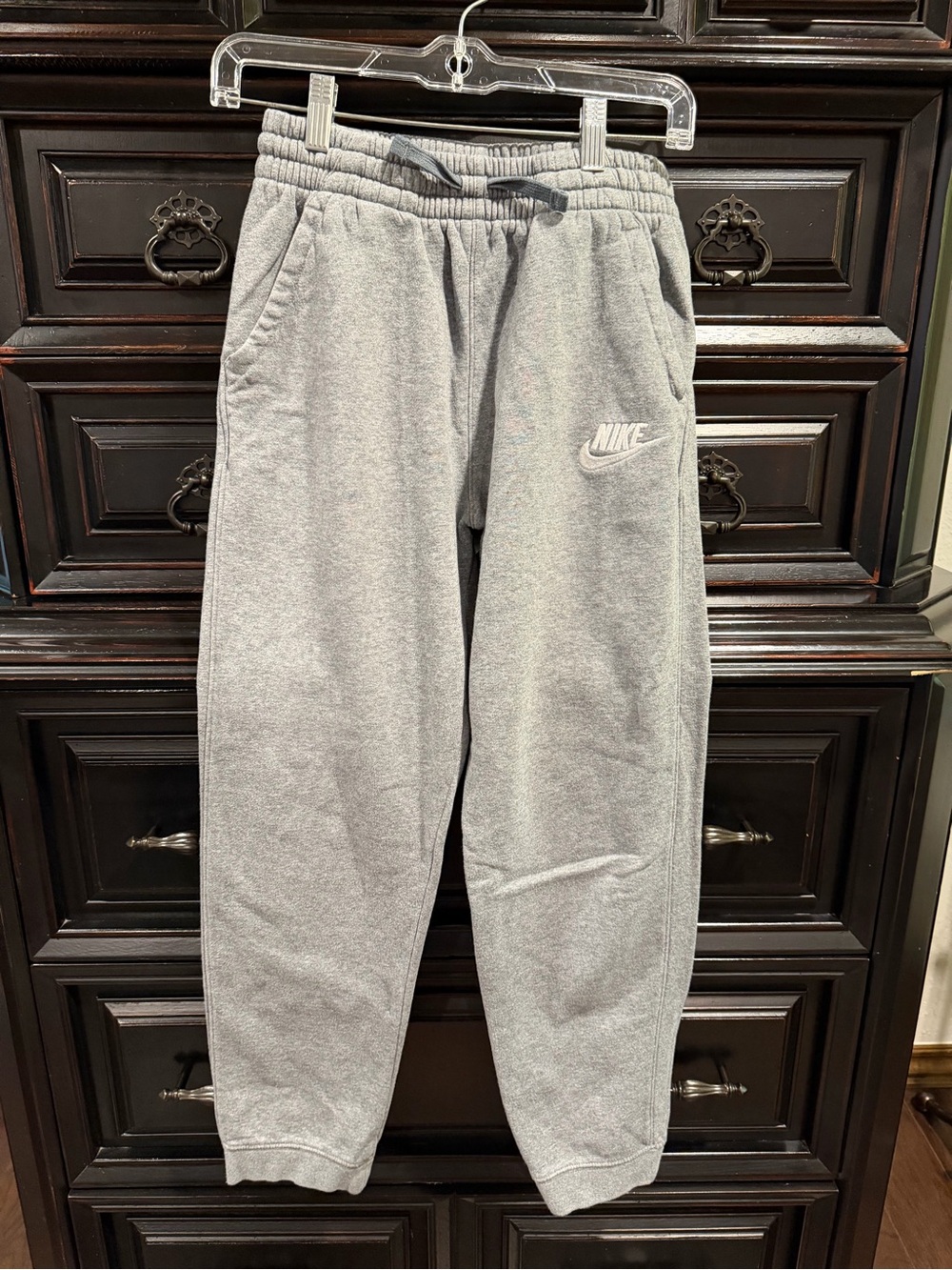 Nike Kids Light Grey Fleece Joggers with Drawstring Waist